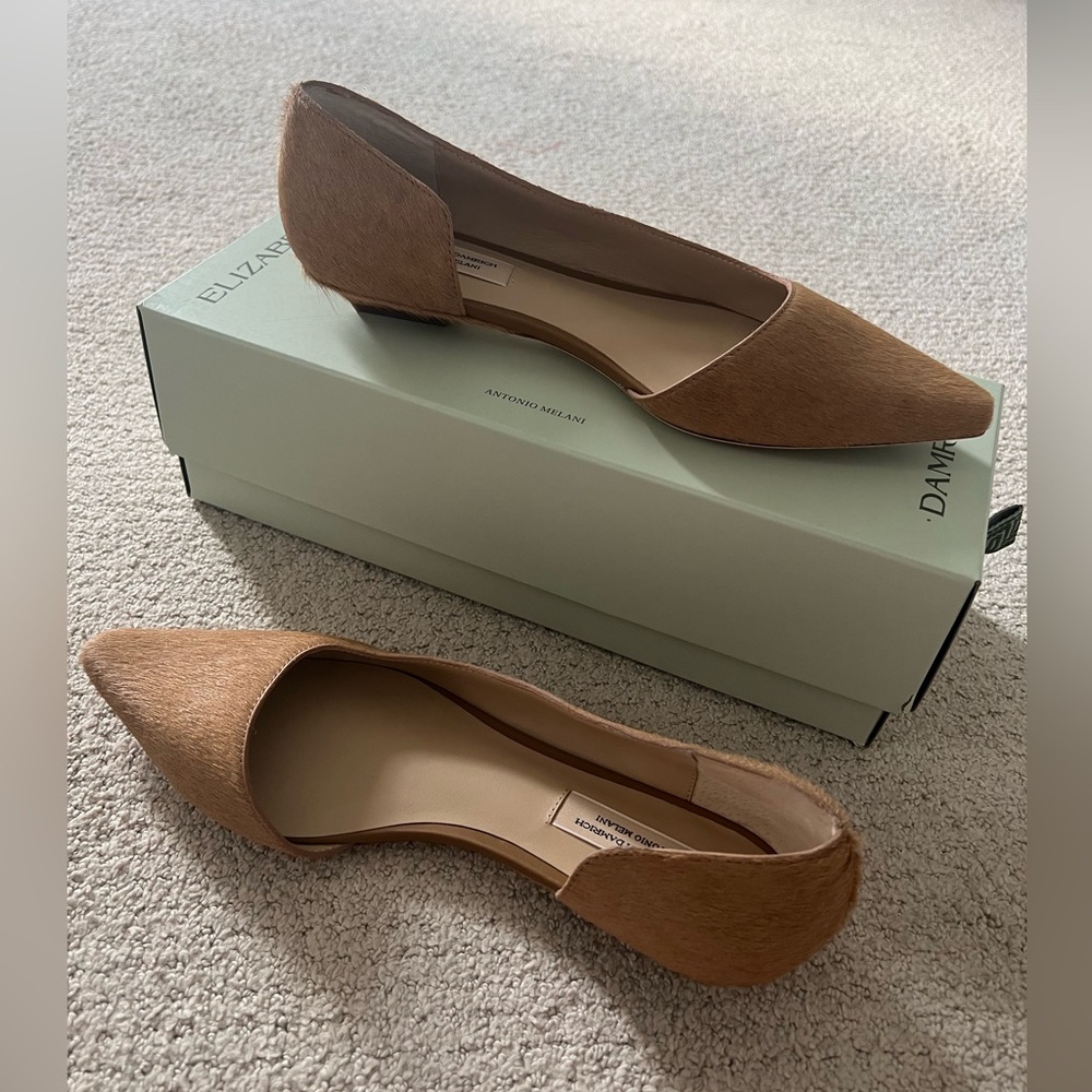 New fawn pony hair flats